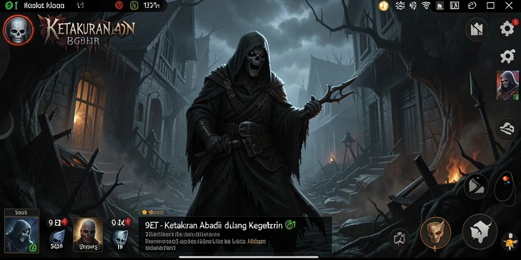 Screenshot gameplay 9ET menampilkan suasana mencekam dan karakter yang terlihat ketakutan.