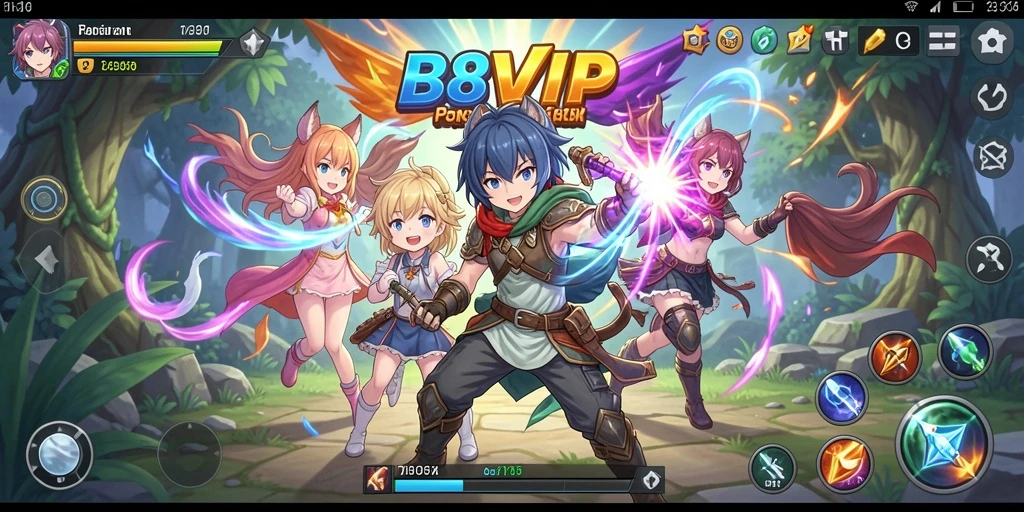 Tampilan gameplay B8VIP yang menampilkan petualangan seru karakter Anime.