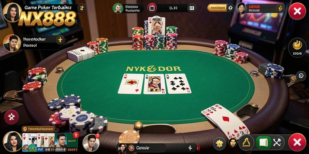 Tangkapan layar utama NX888 menunjukkan gameplay poker yang seru dan interaktif.