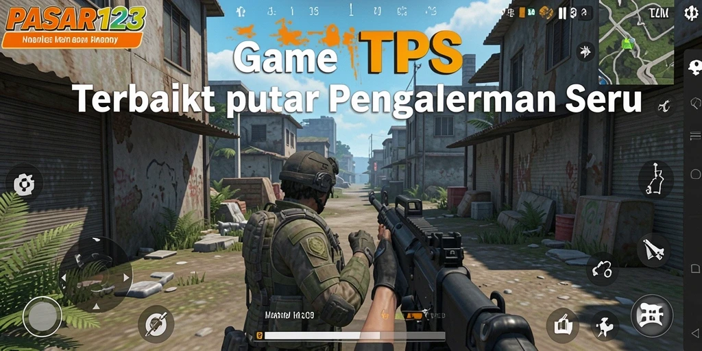 Screenshot utama PASAR123 menampilkan aksi seru dalam gameplay TPS.