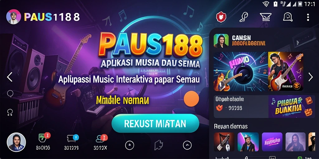Screenshot PAUS188 menampilkan antarmuka pengguna yang ramah dan fitur pemutar musik.