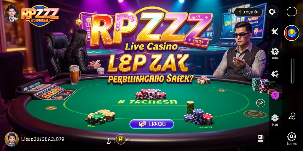 Screenshot gameplay RPZZZ menampilkan dealer langsung dan suasana kasino yang mengesankan.